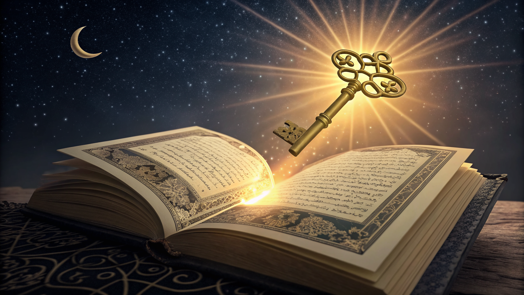 Sourate pour la réussite — le Coran ouvert et la clé dorée de l'ouverture